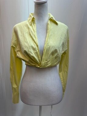 Zara Yellow Cropped Twist-Front Blouse Shirt XS